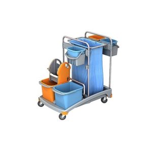 Splast TSS-0007 valymo vežimėlio komplektas su mėlynu šiukšlių maišu ir kibirais