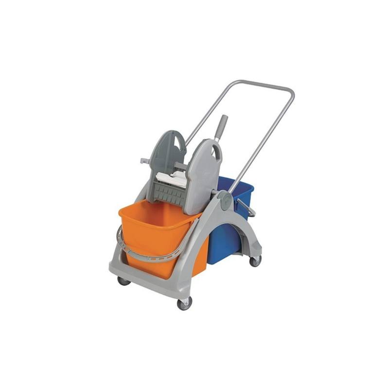Splast TS-0002 dviejų kibirų vežimėlis su oranžiniu ir mėlynu kibirais